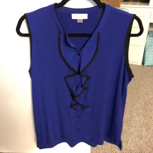 Royal Blue and Black Sleeveless Blouse